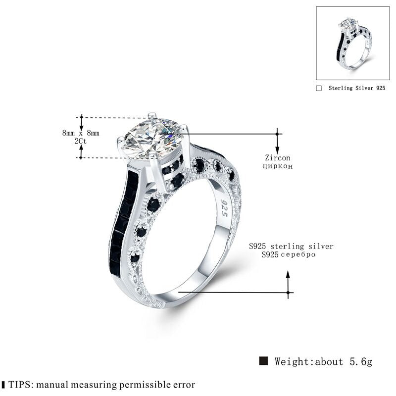 Silver Elegant Black Spinel Engagement Rings - The Jewellery House