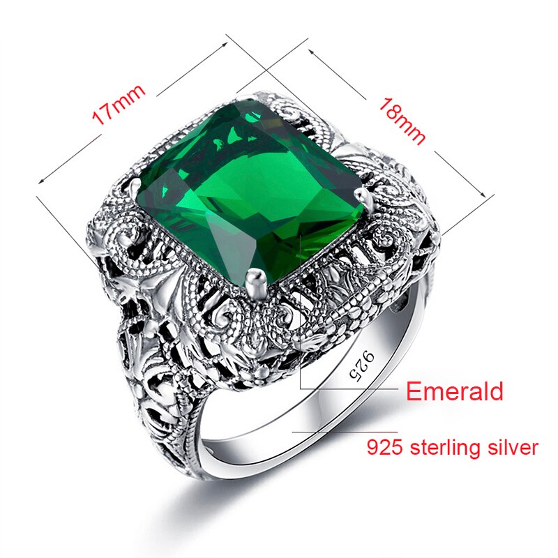bague femme de marque de luxe Vintage Emerald Ring Silver - The Jewellery House