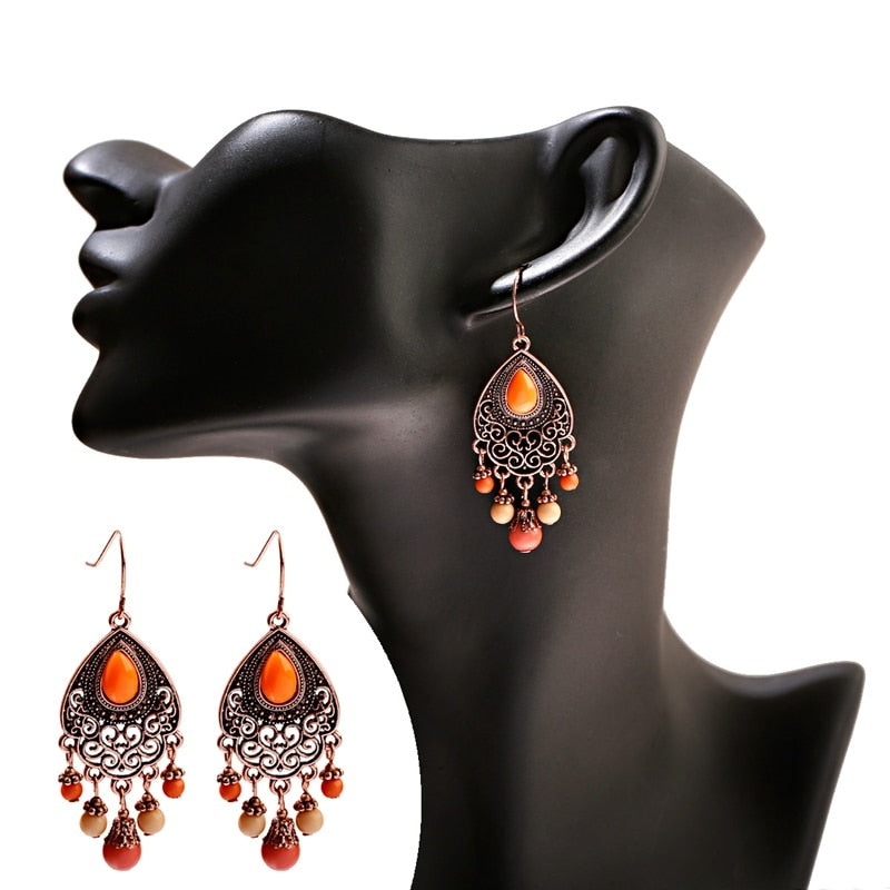 Bohemian Beaded Orange Earrings Tassel - The Jewellery House