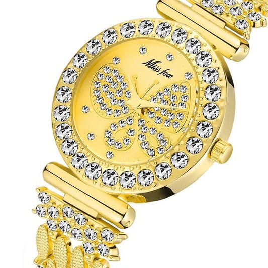 MISSFOX Big Diamond 18K Gold Butterfly Women Watches - the jewellery house