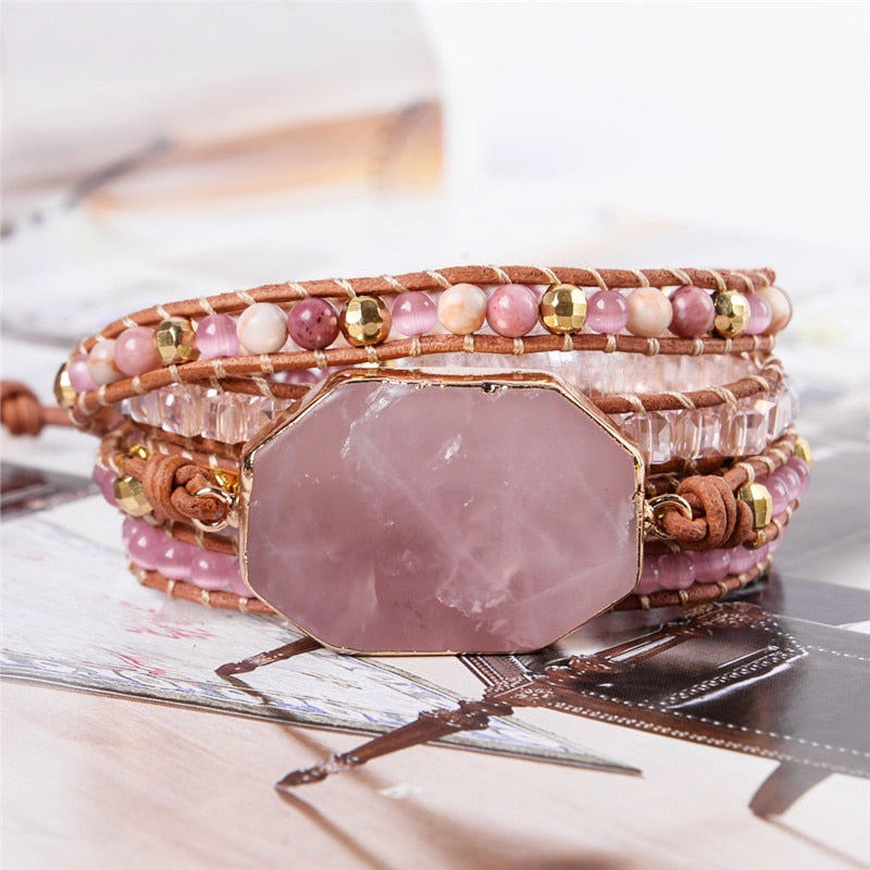 The 5 Wraps Handmade Boho Pink Bracelets For Women - the jewellery house
