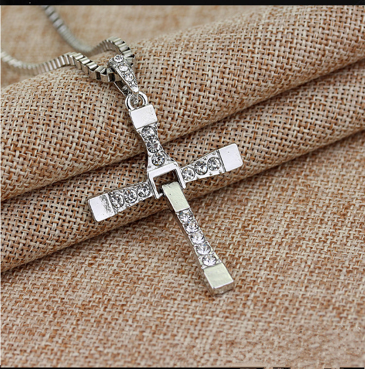 Fast And The Furious Dominic Toretto Vin New Movie Jewelry Classic Rhinestone Pendant Cross Necklaces High Quality Gift