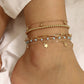 Fashion All-Match Cross Hollow Multi-Layer Foot Ornaments Women'S Simple Multiple Stars And Round Bead Anklets