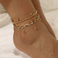 Fashion All-Match Cross Hollow Multi-Layer Foot Ornaments Women'S Simple Multiple Stars And Round Bead Anklets