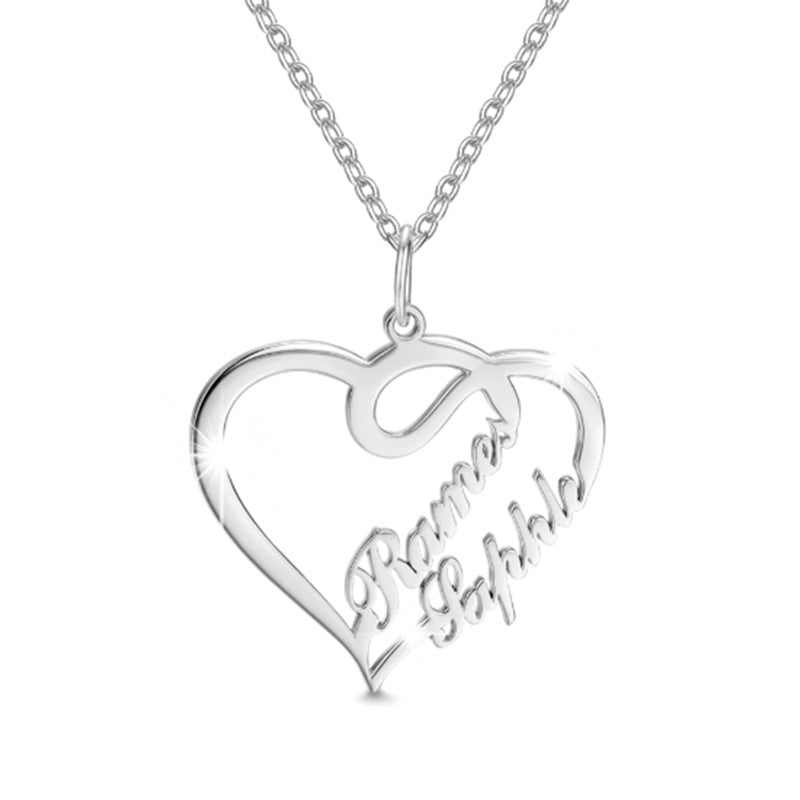 Daniel Giday 925 Sterling Silver Double Heart Necklace – Ladies Engraved Pendant – UK Made