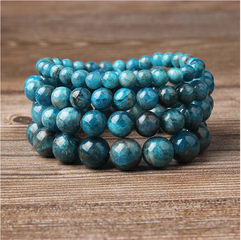 Natural Blue Apatite Bracelets Are Suitable For Men And Women To Wear Elastic Beaded Jewelry