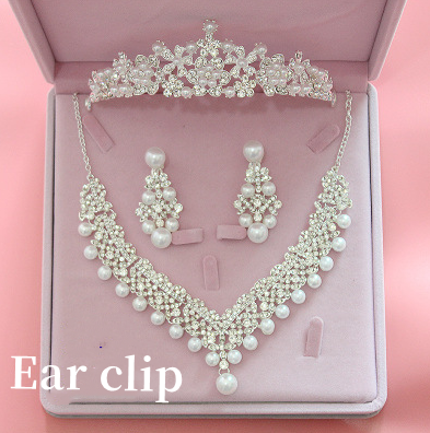 Hot bridal jewelry three sets of Korean big crown Wedding Pearl Necklace Set wedding accessories wholesale