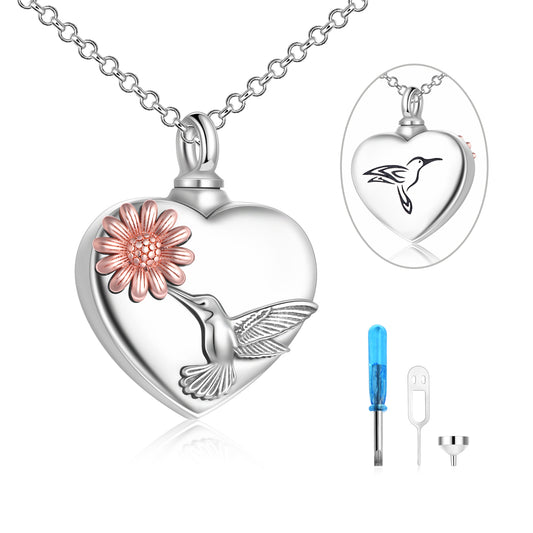 Hummingbird Urn Necklaces for Ashes Sterling Silver Heart Sunflower Cremation Memory Jewelry for Women Men