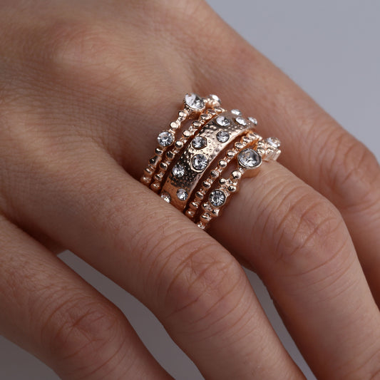 European And American Jewelry Rose Gold Stackable Diamonds Set Of Five Sets Of Rings BohemiaJ