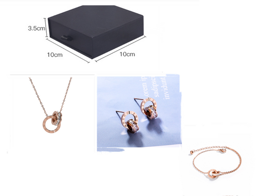 Stainless Steel Rose Gold Double Ring Stud Earrings