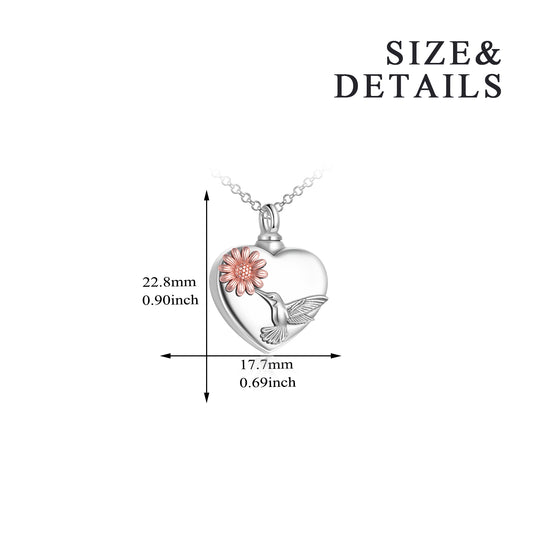 Hummingbird Urn Necklaces for Ashes Sterling Silver Heart Sunflower Cremation Memory Jewelry for Women Men