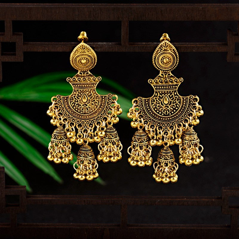 Jhumka Tassel Dangling Indian Bell Earrings - The Jewellery House