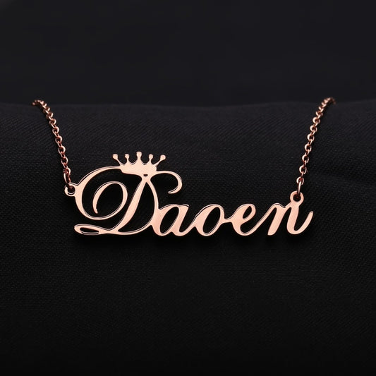 Cursive Crown Name Customized Personalized Nameplate Necklace - The Jewellery House