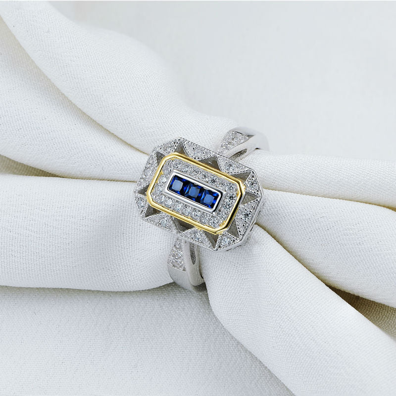 Cubic Zirconia 925 Sterling Silver White & Gold Blue Cocktail Ring - the jewellery house