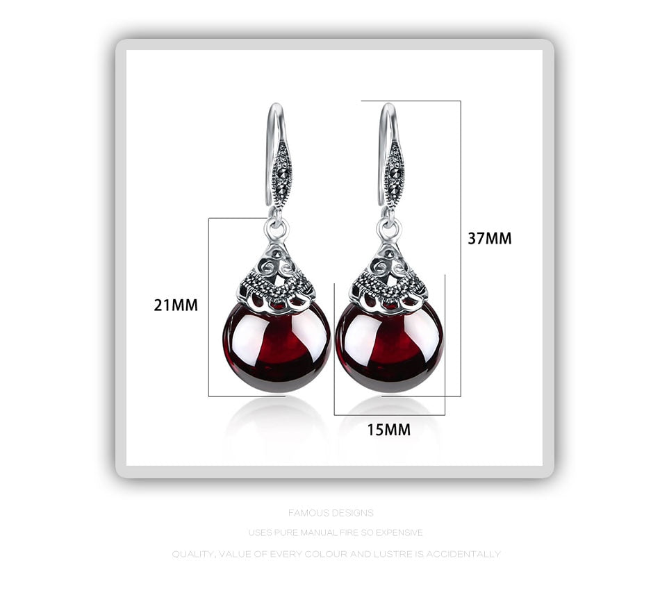 Round Garnet Drop Ruby Earrings Silver - The Jewellery House