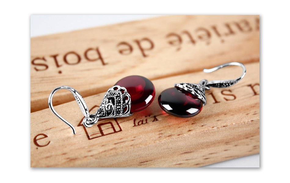 Round Garnet Drop Ruby Earrings Silver - The Jewellery House