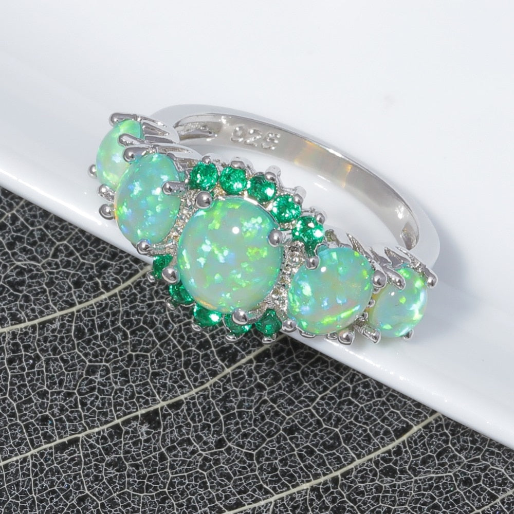 Lavish Big Green Fire Stone Opal Ring Design - The Jewellery House