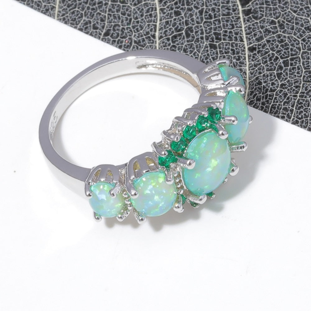 Lavish Big Green Fire Stone Opal Ring Design - The Jewellery House