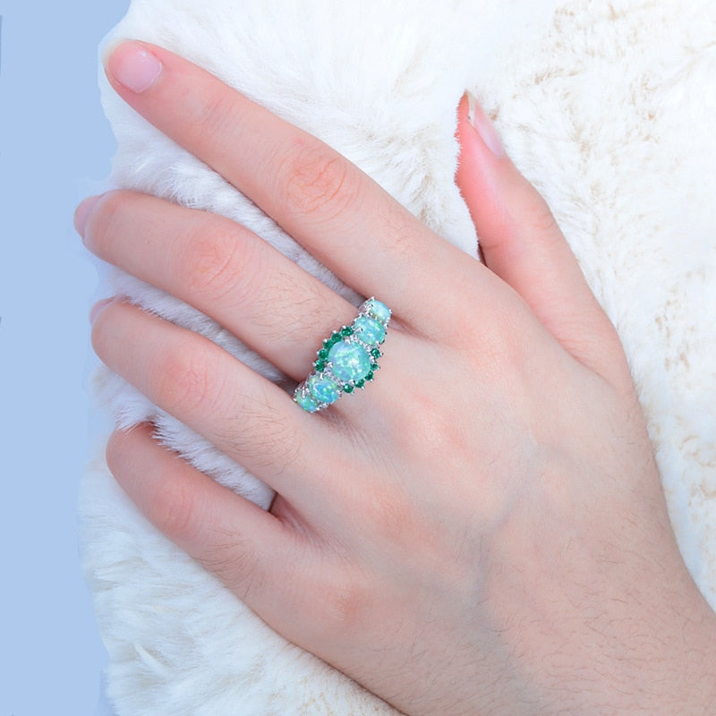 Lavish Big Green Fire Stone Opal Ring Design - The Jewellery House