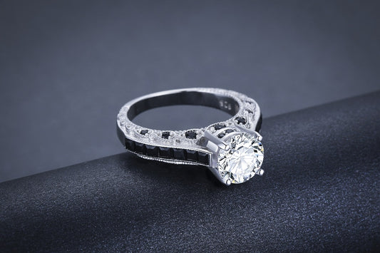 Silver Elegant Black Spinel Engagement Rings