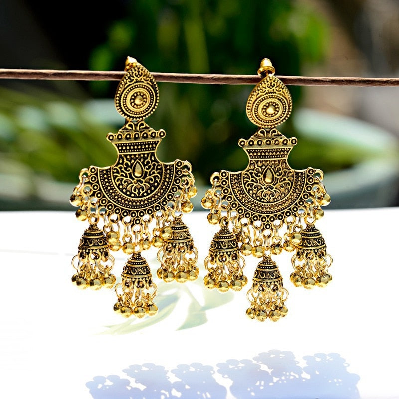 Jhumka Tassel Dangling Indian Bell Earrings - The Jewellery House