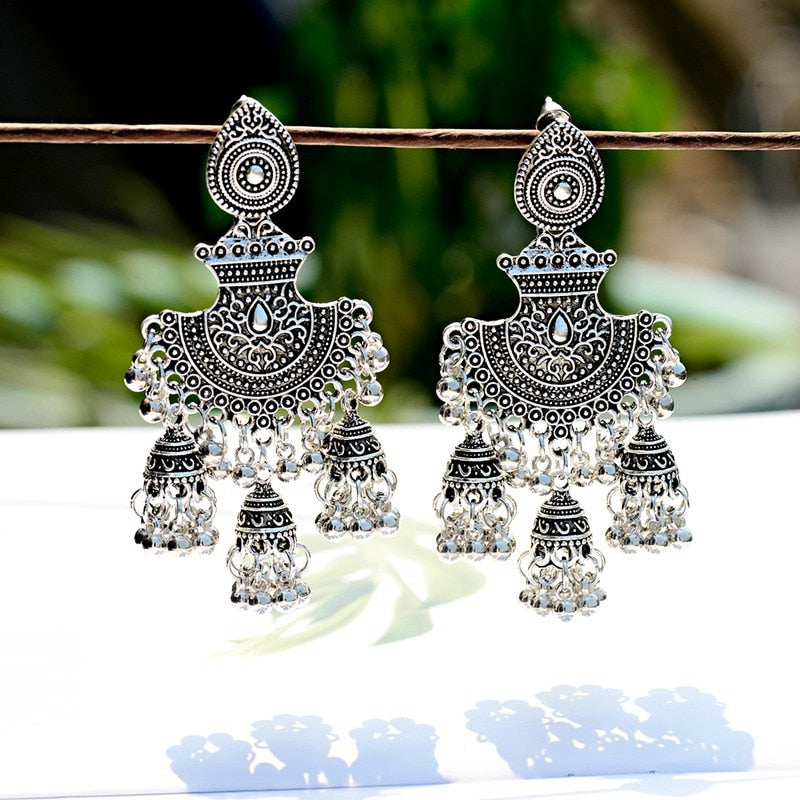 Jhumka Tassel Dangling Indian Bell Earrings - The Jewellery House