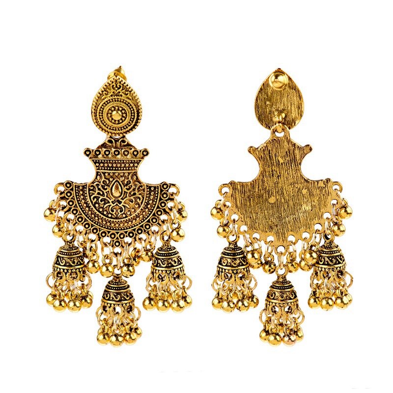 Jhumka Tassel Dangling Indian Bell Earrings - The Jewellery House