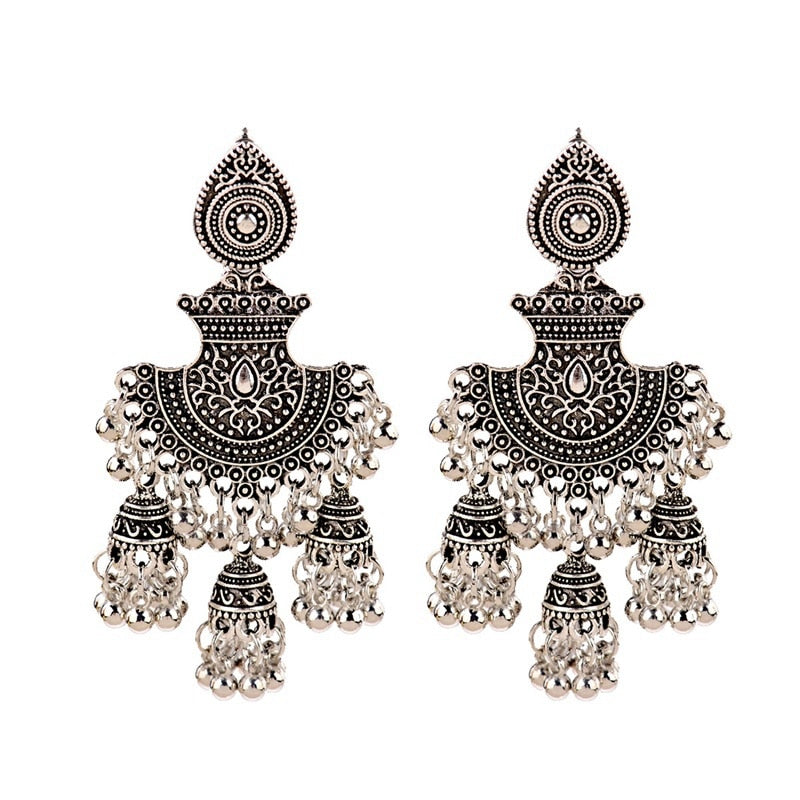 Jhumka Tassel Dangling Indian Bell Earrings - The Jewellery House