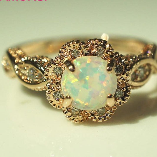 Vintage Australian Crystal Golden Engagement Opal Flower Ring - The Jewellery House