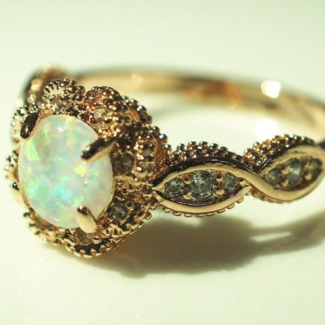 Vintage Australian Crystal Golden Engagement Opal Flower Ring - The Jewellery House