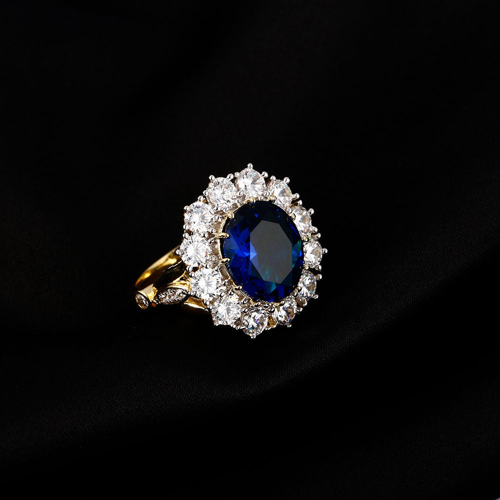 Romantic Luxury Golden Color With Big Oval Sapphire Ring With Diamonds - The Jewellery House