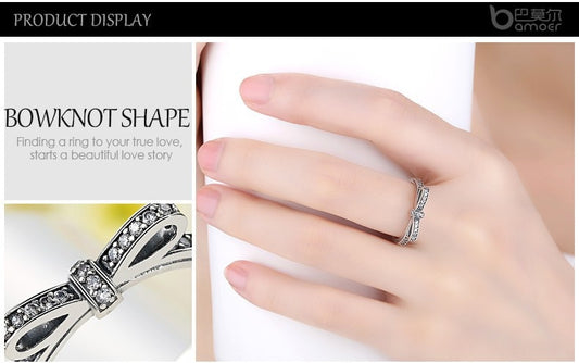 Silver Crystal Bow Knot Wedding Ring - The Jewellery House