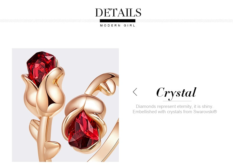 Light Siam Crystals Rose Flower Ring - The Jewellery House