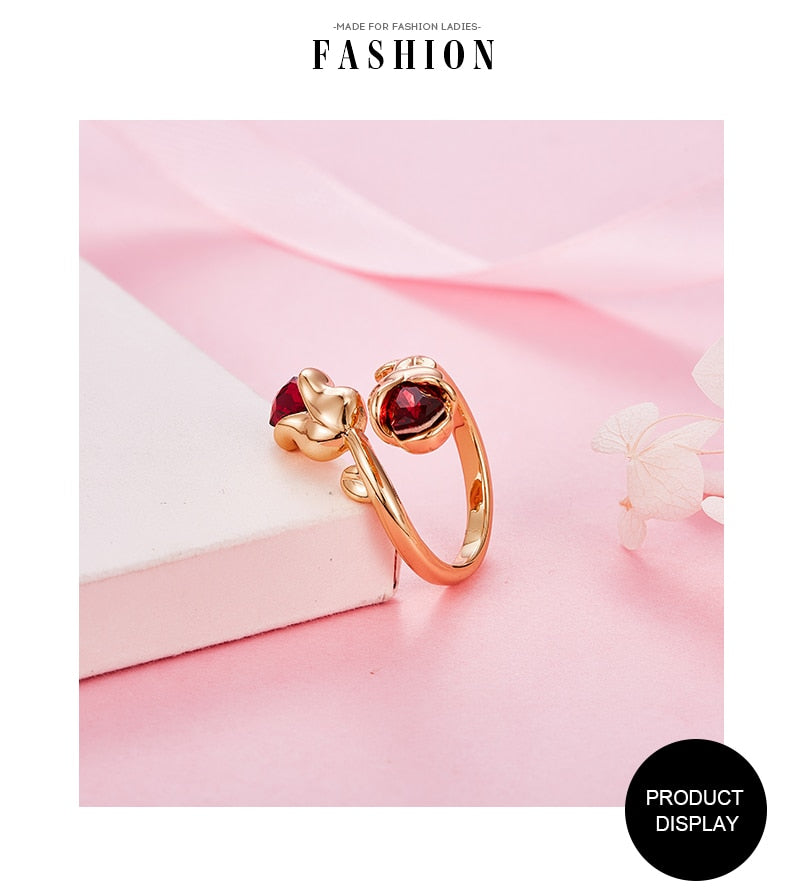 Light Siam Crystals Rose Flower Ring - The Jewellery House