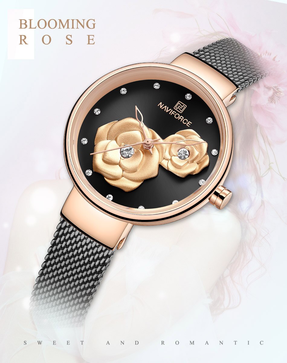 NAVIFORCE 3D Rose Fashion Ladies Watches for women - the jewellery house