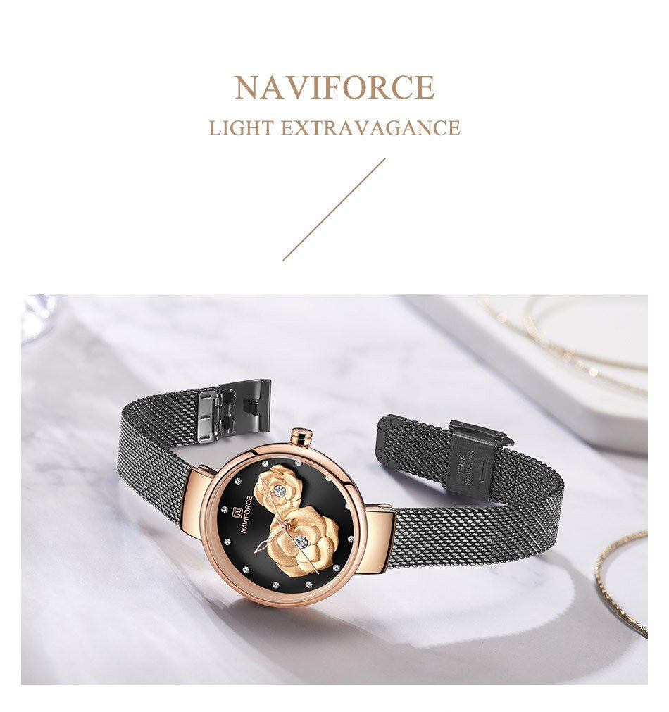 NAVIFORCE 3D Rose Fashion Ladies Watches for women - the jewellery house