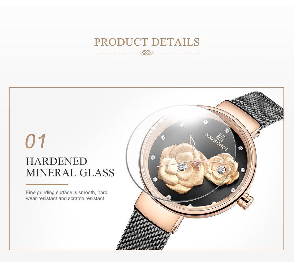 NAVIFORCE 3D Rose Fashion Ladies Watches for women - the jewellery house