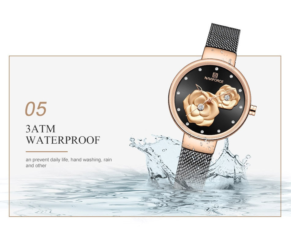 NAVIFORCE 3D Rose Fashion Ladies Watches for women