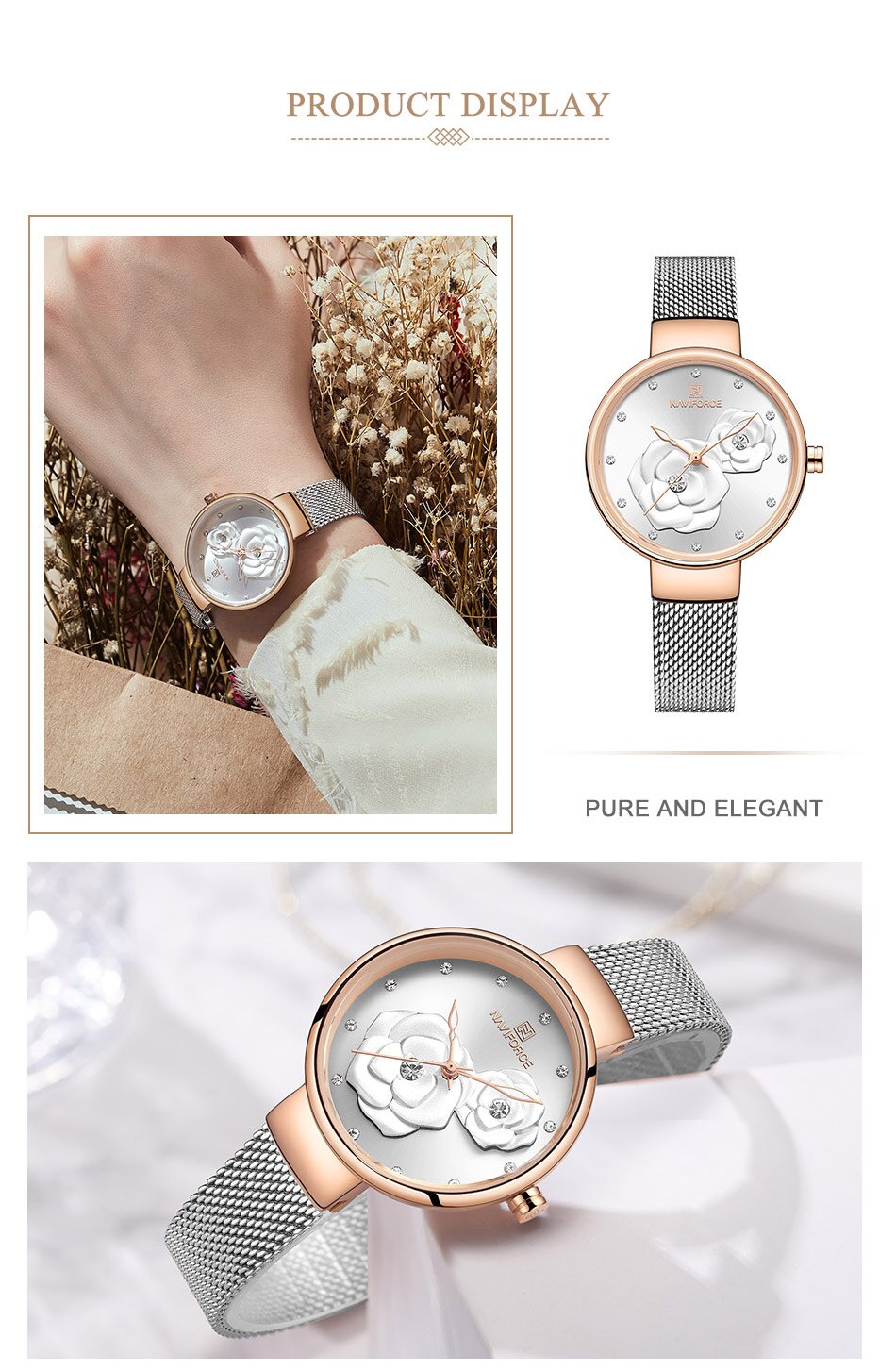 NAVIFORCE 3D Rose Fashion Ladies Watches for women - the jewellery house