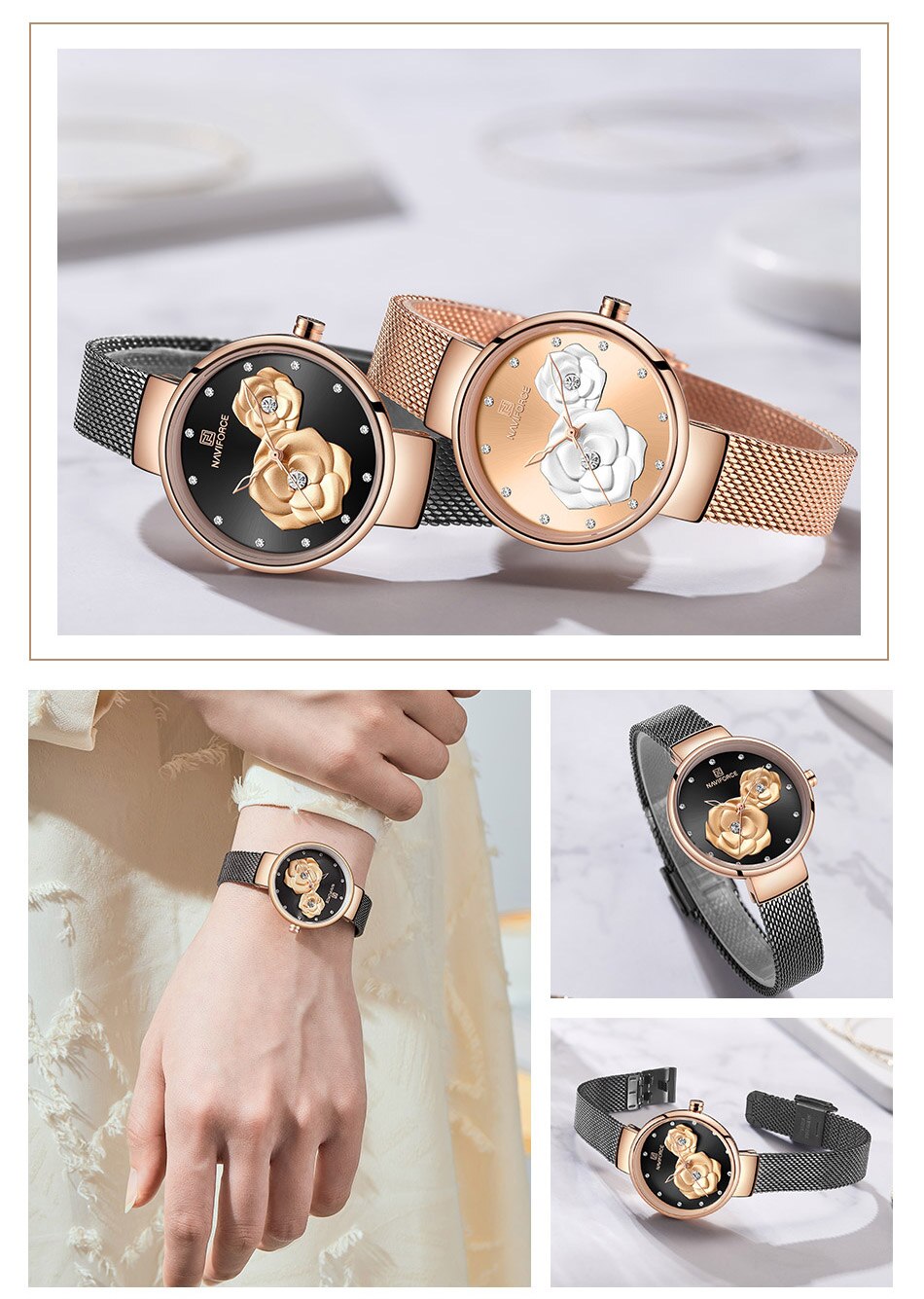 NAVIFORCE 3D Rose Fashion Ladies Watches for women - the jewellery house