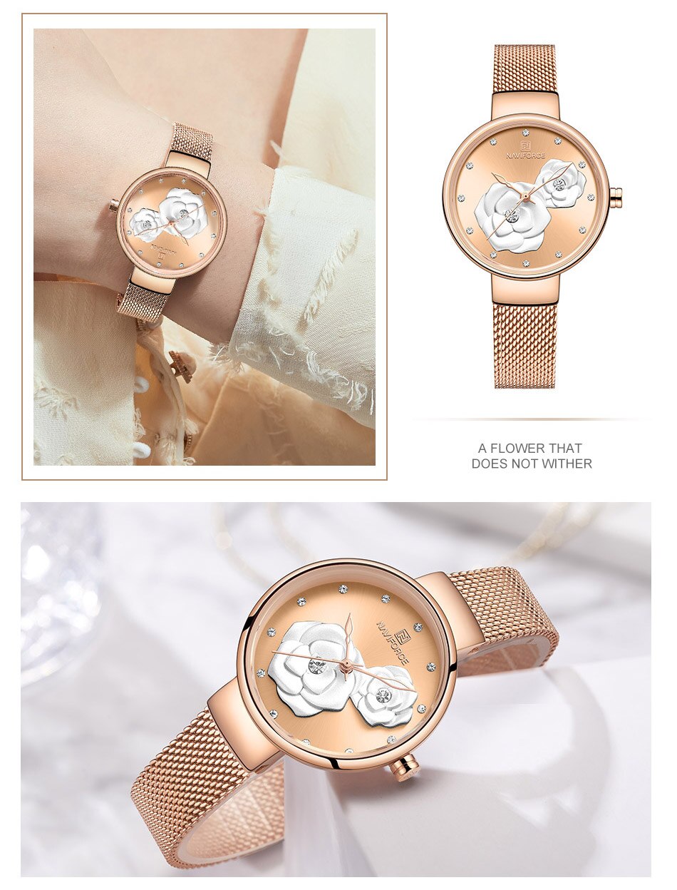 NAVIFORCE 3D Rose Fashion Ladies Watches for women - the jewellery house
