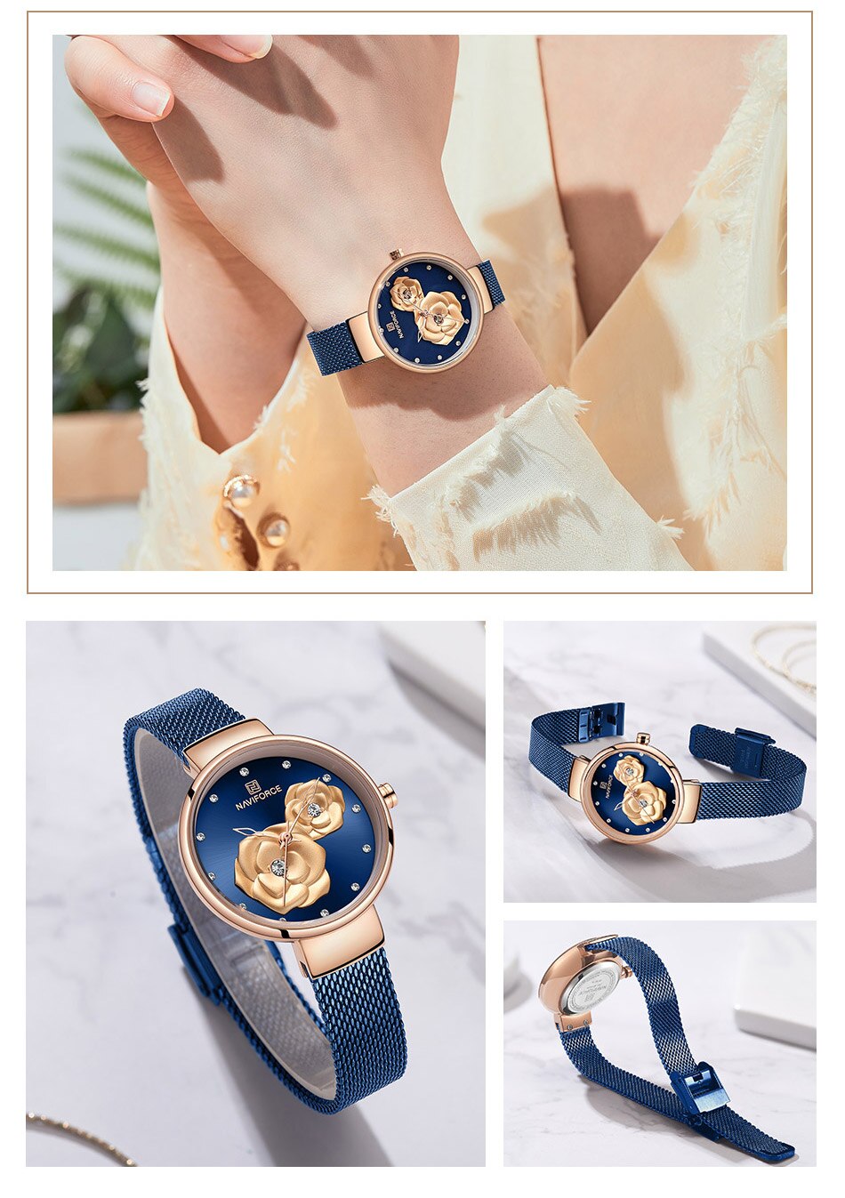 NAVIFORCE 3D Rose Fashion Ladies Watches for women - the jewellery house