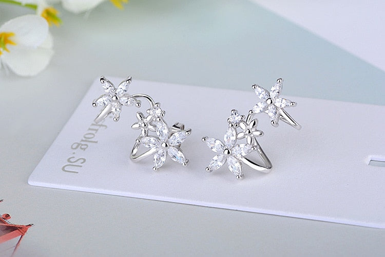 Silver Simple Earring Studs CZ Zircon Butterfly Star Flower - The Jewellery House