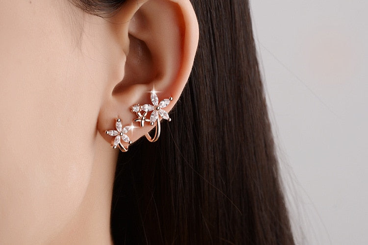 Silver Simple Earring Studs CZ Zircon Butterfly Star Flower - The Jewellery House