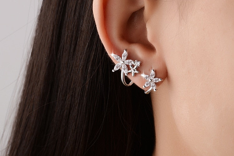 Silver Simple Earring Studs CZ Zircon Butterfly Star Flower - The Jewellery House