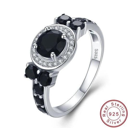 Silver Jewelry Bague Black Spinel Engagement Rings - The Jewellery House