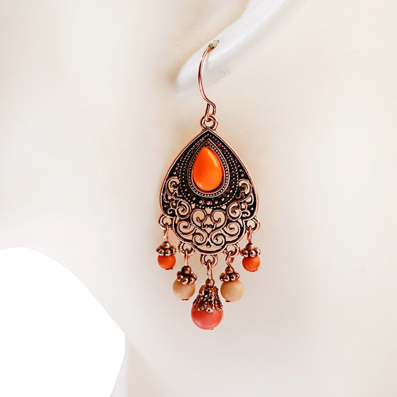 Bohemian Beaded Orange Earrings Tassel  - The Jewellery House