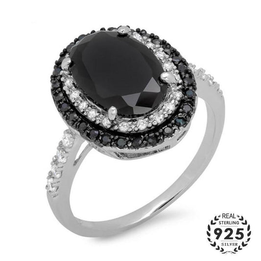 Classic Silver   with Oval Shape Obsidian Gemstones  Ring - the jewellery house