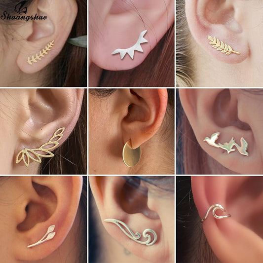 Leaf Stud Punk Earrings  - The Jewellery House