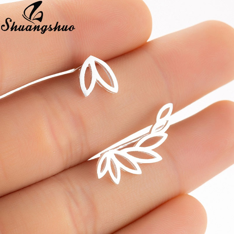 Leaf Stud Punk Earrings  - The Jewellery House